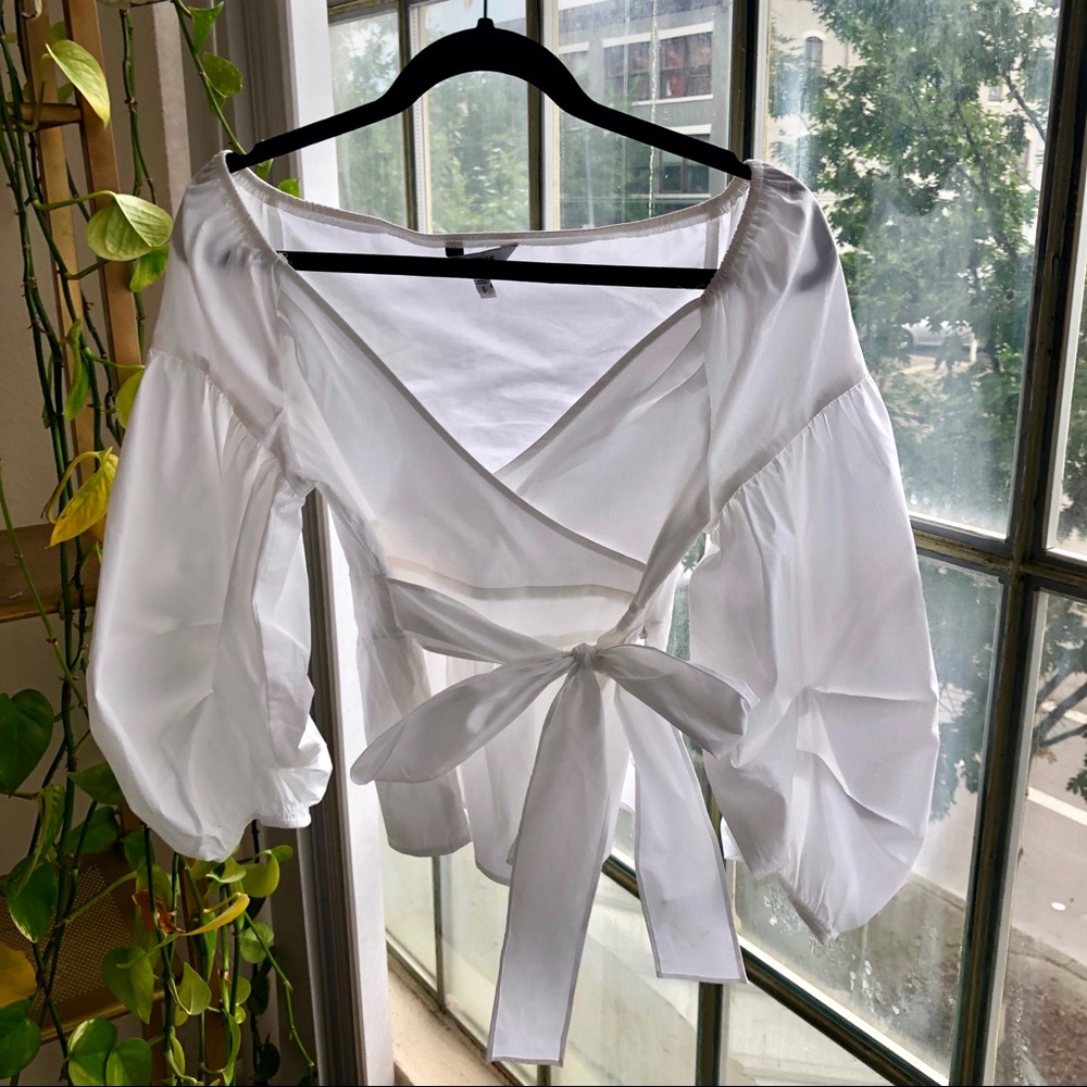 Express White Off the Shoulder Wrap Top